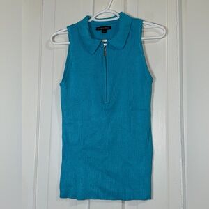 Boston Proper medium Teal Sleeveless Tank Top knit chic Y2K collared stretch